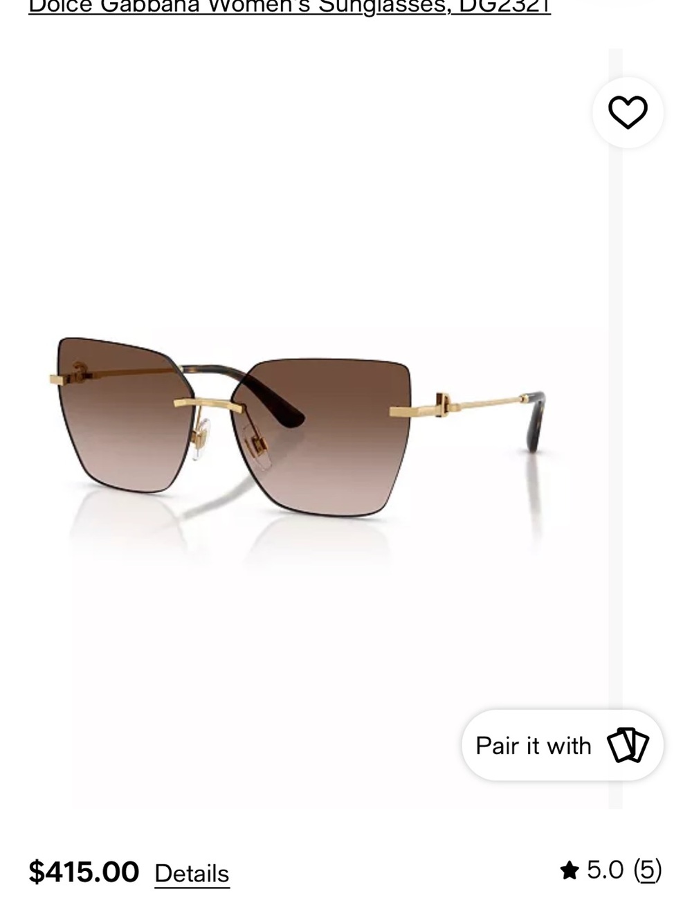 NIB Dolce & Gabbana DG-2321 Gold & Brown Gradient Rimless Women's Sunglasses